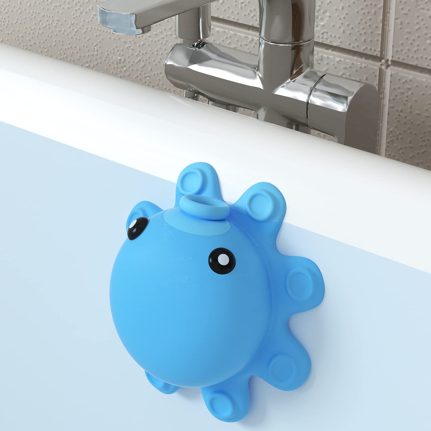 HengLiSam Coperchio Scarico Troppo Pieno Vasca Bagno, Accessori Bagno, Coperchio Scarico Troppopieno Silicone, 5 Ventose, Aggiunge Pollici Acqua Profonda, Simpatico Tappo Vasca (Bianco