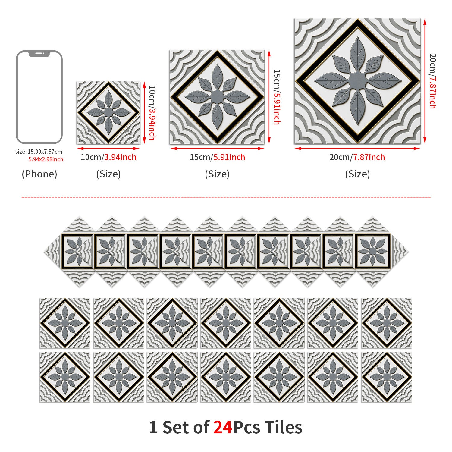 Faux Tile Wall Stickers Decorative Wallpaper Suitable for Kitchens (24 ...