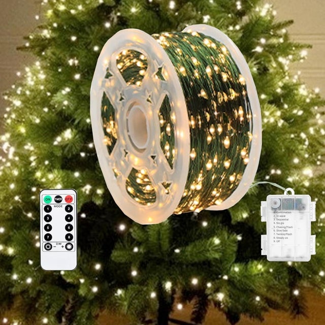 Guirnalda luminosa LED de cobre 5m 50 luces, 8 modos, mando a distancia con temporizador, impermeable a batería, deco Navidad, luz blanca cálida