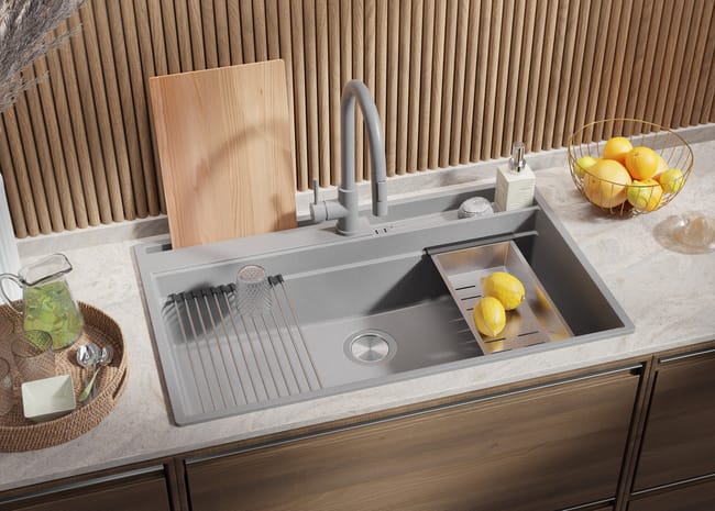 PRIMAGRAN Lavello Da Cucina Tutto Nero 68x50cm, Lavandino Da Cucina A 1 Vasca + Sifone Classico + Scolapasta Avvolgibile, Lavabo Da Cucina Incasso Al Mobile 70cm - Oslo : Amazon.it: Fai Da Te