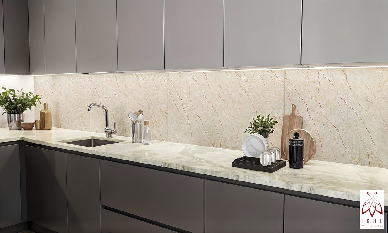 Panneau mural effet marbre – Revêtement PVC 120x60 cm | 2,5 mm | Résistant à l'eau, aux UV et à l'humidité | Alternative aux carreaux Beige01 - 3