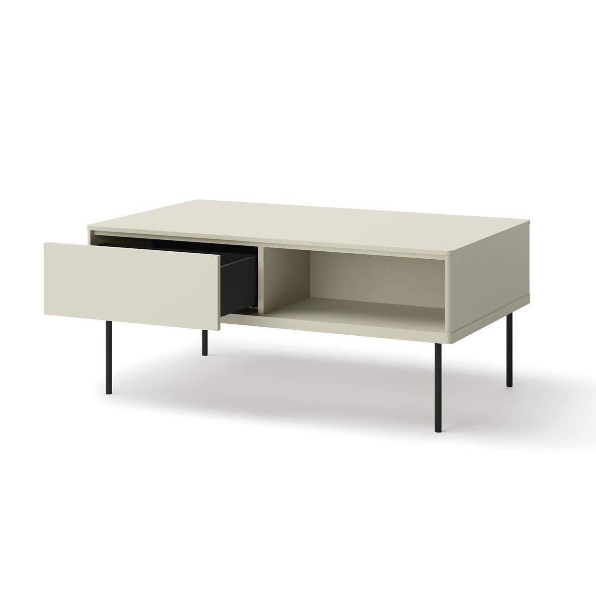 Stolik kawowy EPIRO kaszmirowy z szufladami i półkami do salonu 110x67 cm – elegancja i funkcjonalność