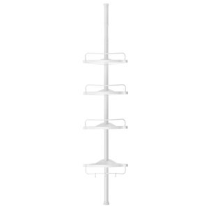 Étagère Douche sans Perçage à 4 Niveaux, 85-305 cm, Rangement Salle de Bain Télescopique, Étagère Angle, Blanc