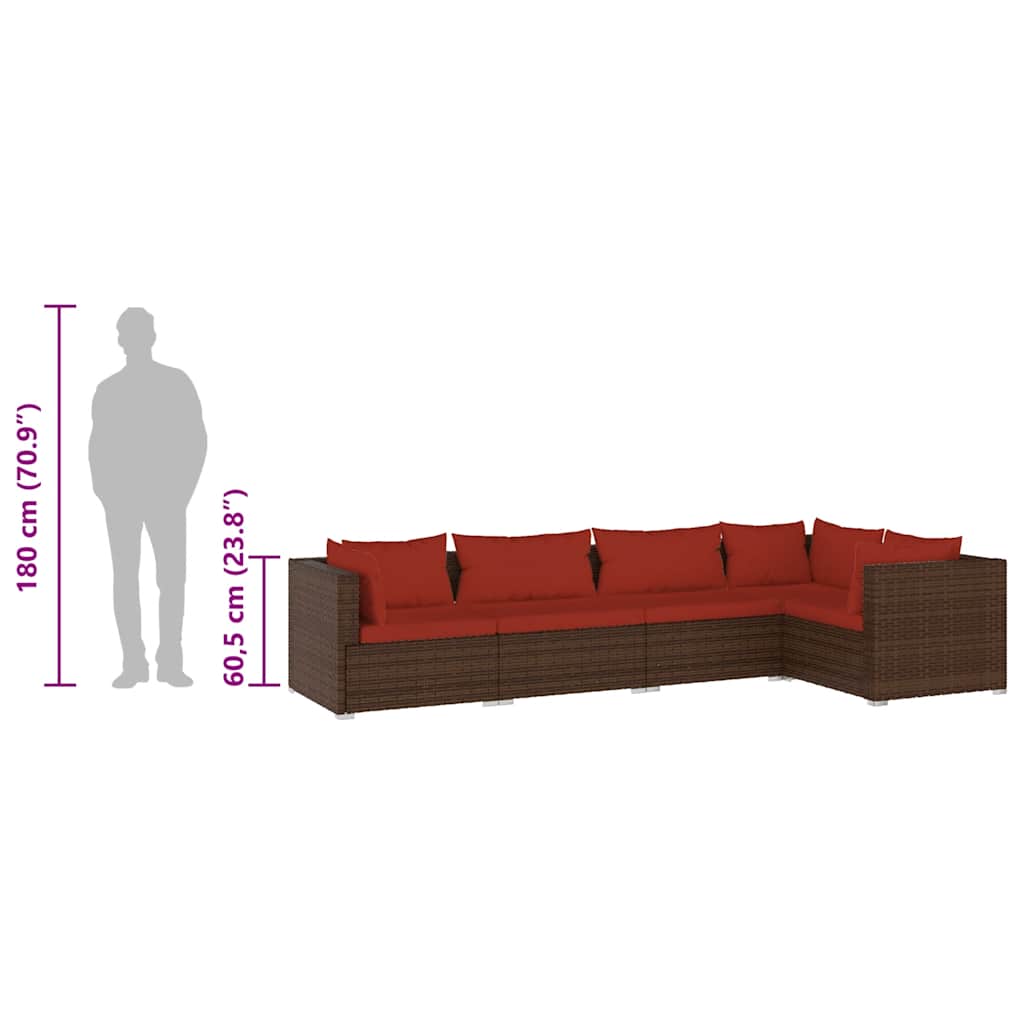 Maison Exclusive - Set Divani da Giardino 5 pz con Cuscini in Polyrattan Marrone - 8