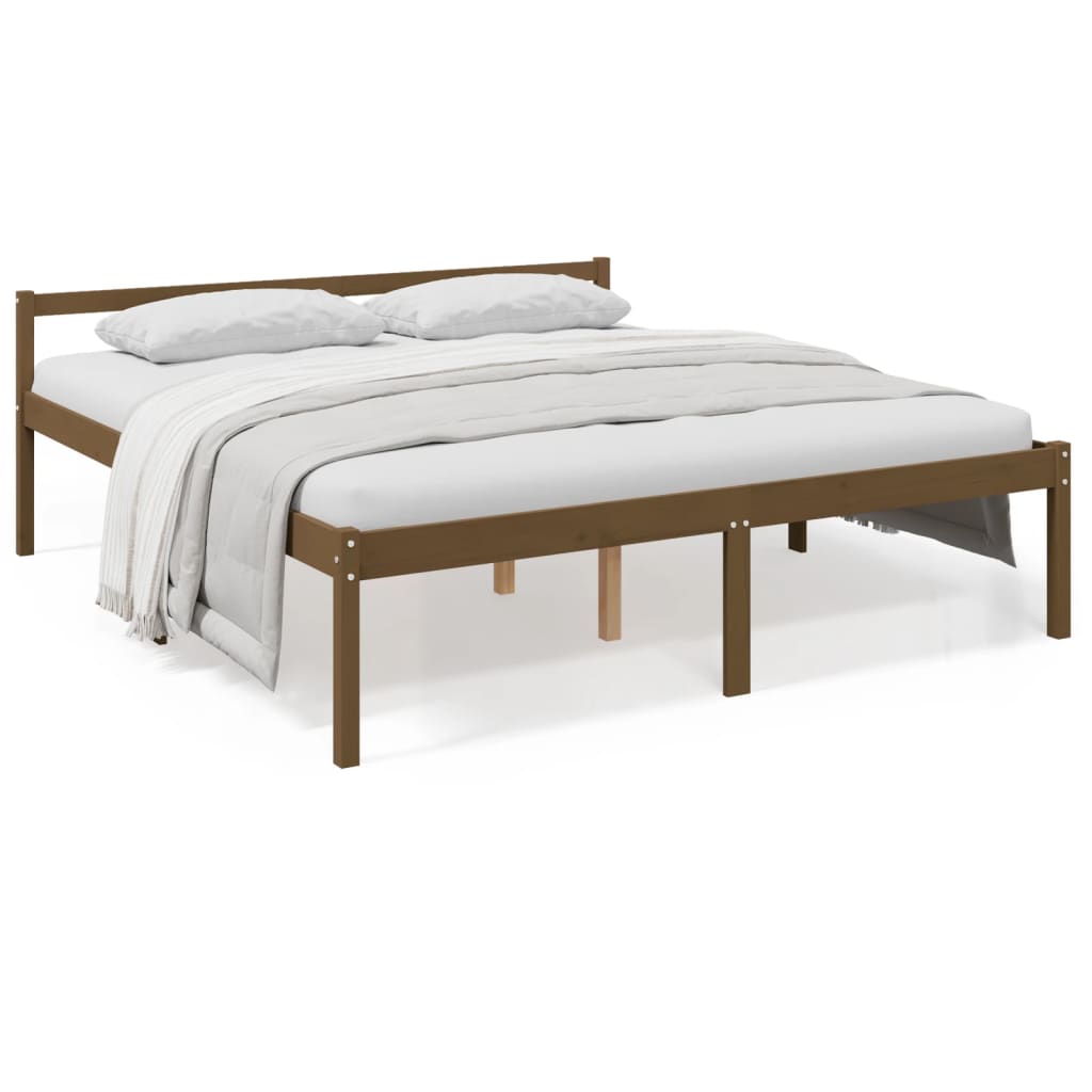 Lit Double Pour Personne âgée 135x190cm - Bois De Pin Massif, Finition Cire Marron - Marque VidaXL, Neuf