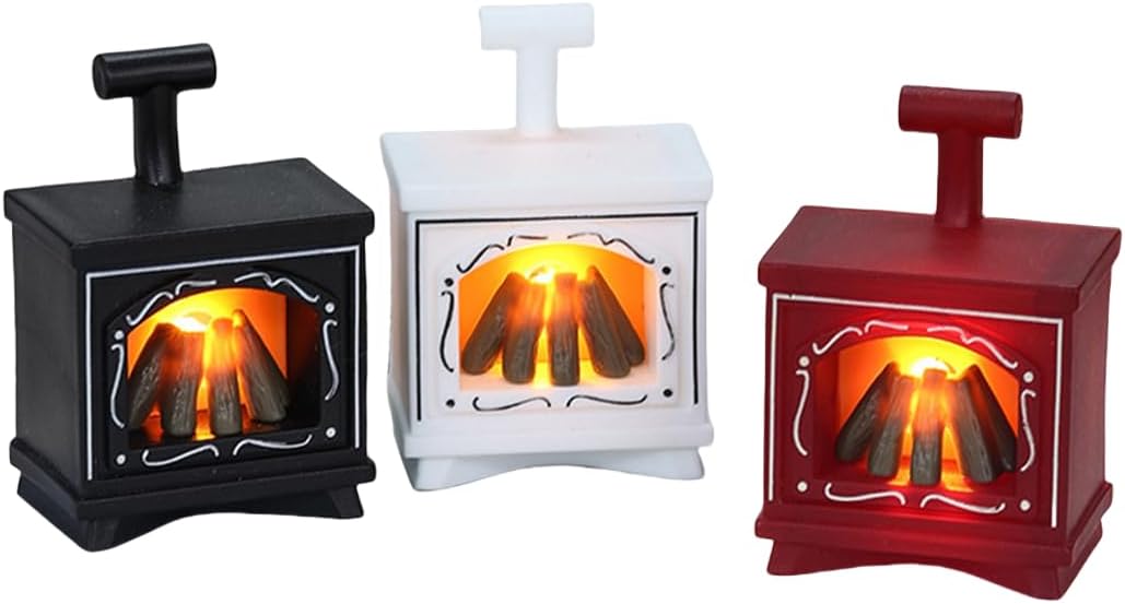 Zestaw 3 miniaturowych lampek kominkowych LED do wystroju domu i domku dla lalek, w kolorze czarnym, czerwonym i białym