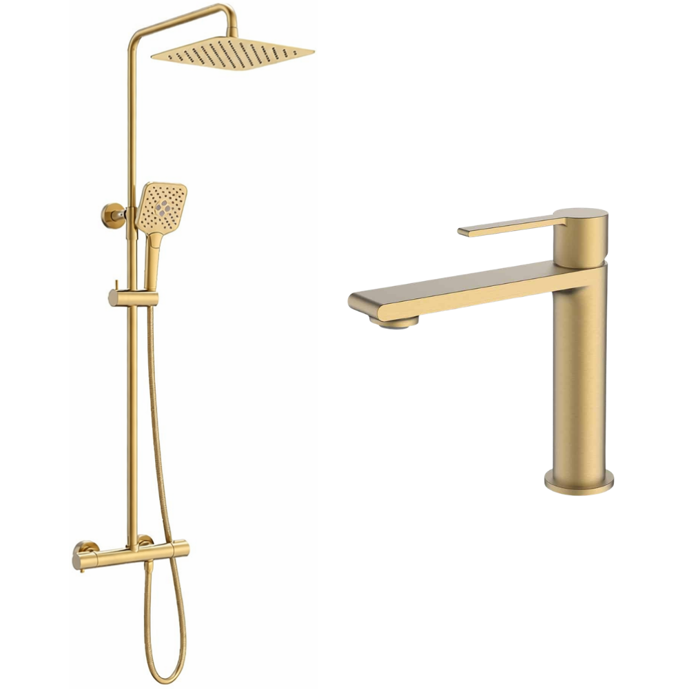 Ensemble mitigeur lavabo + Colonne de douche - Couleur Or brossé - 2