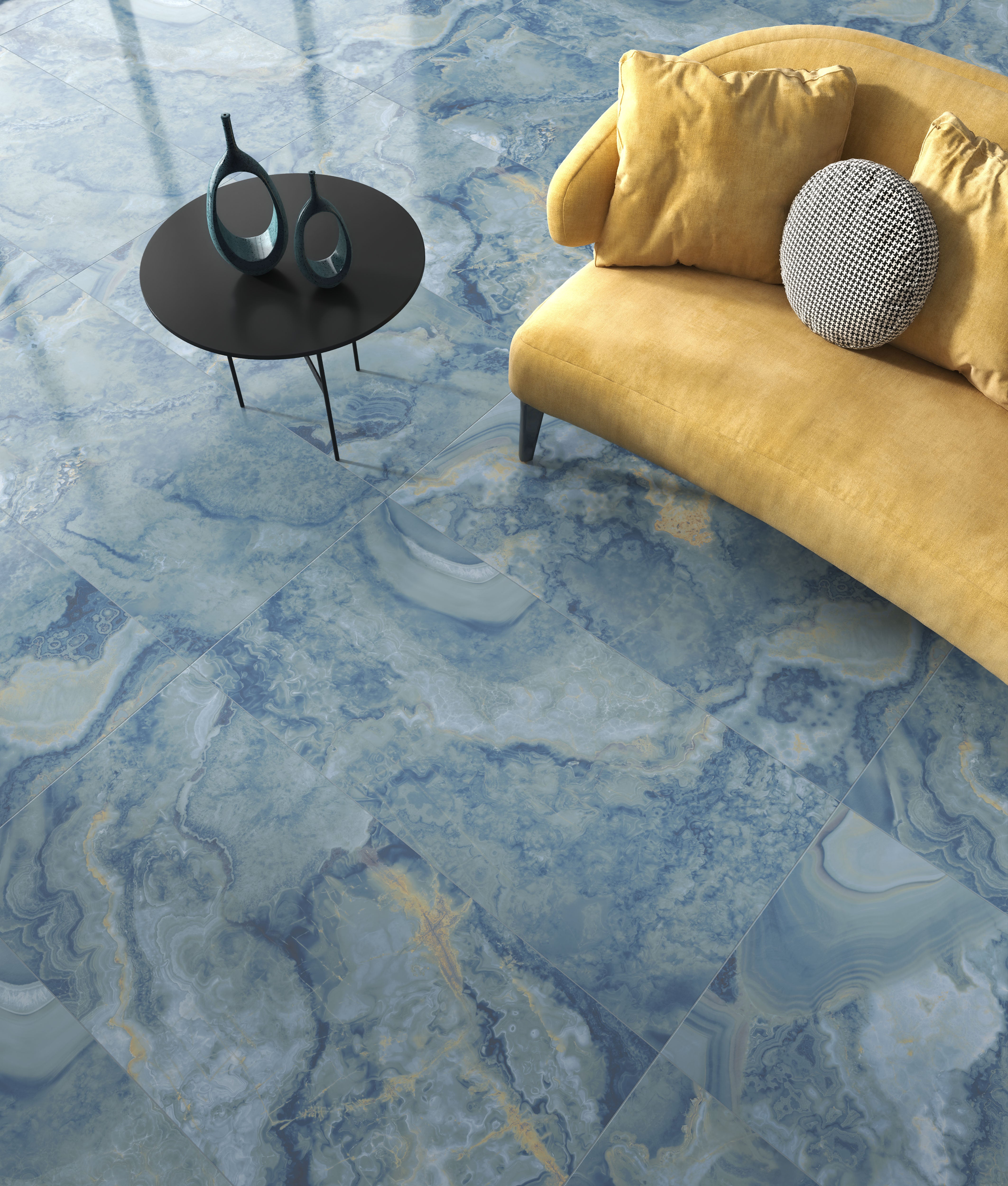 Carrelage sol / mur effet marbre bleu ONI POLISHED BLUE l.60 x L.120 cm Brillant LIMCARO - 2