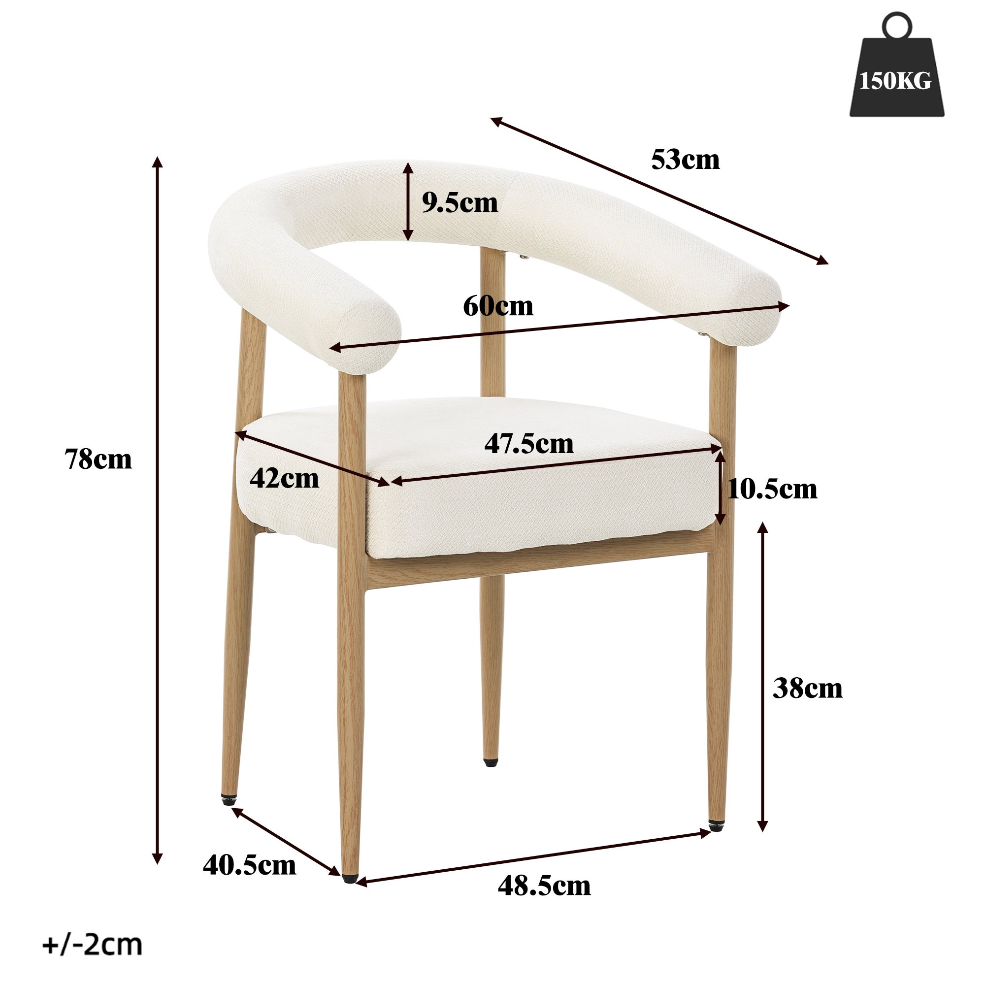 Zestaw 2 krzeseł do jadalni z podłokietnikami – MDF, metal – optymalny komfort, nowoczesny design – nogi metalowe – białe - 6