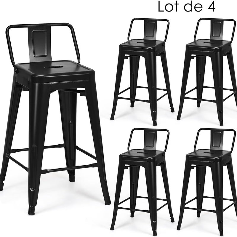 Zestaw 4 Sztuk Składanych Krzeseł do Jadalni z Zdejmowanym Oparciem i Podnóżkiem - Wykonane z Metalu - Maksymalne Obciążenie: 150 kg - Styl Vintage