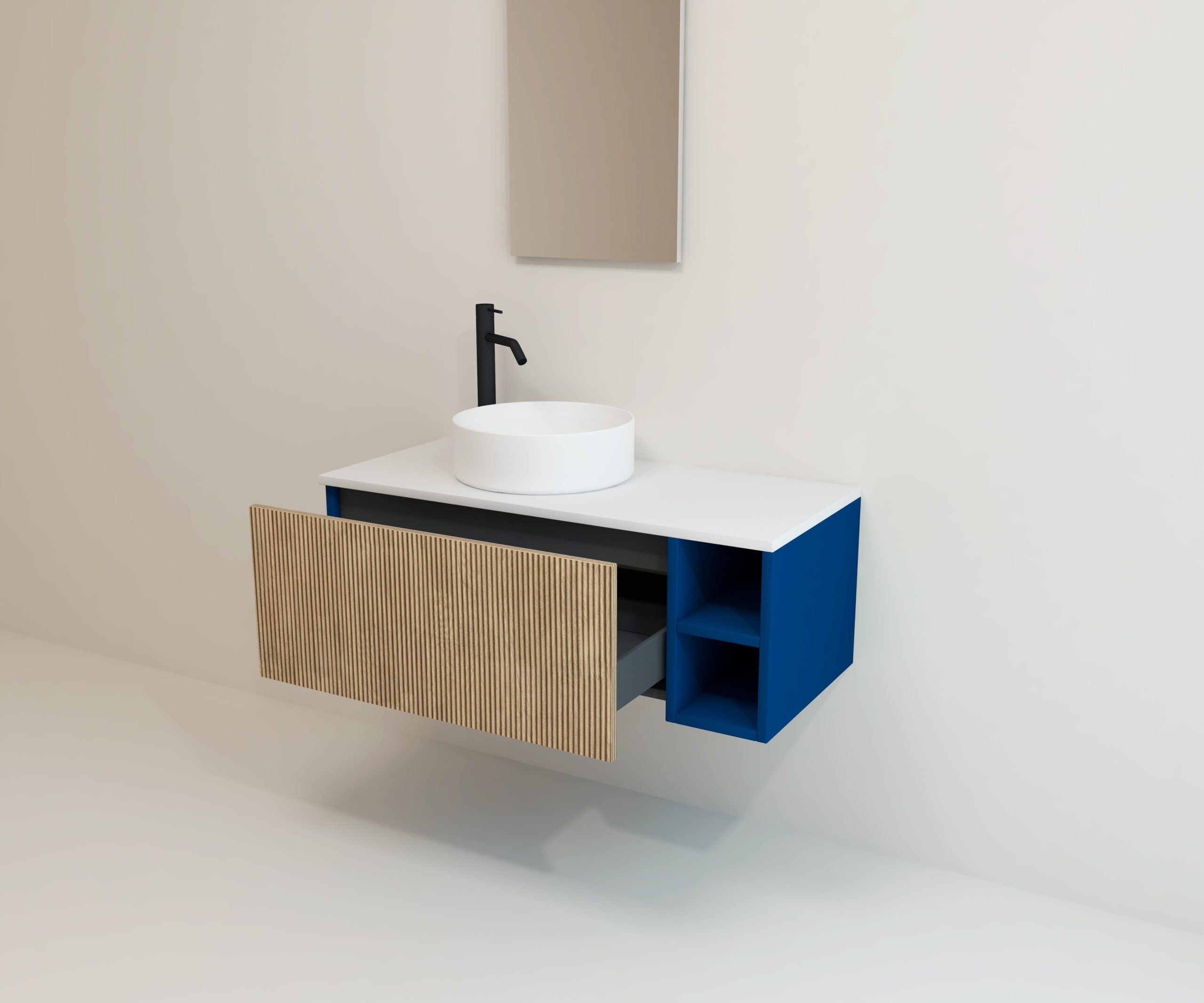 Ensemble de meubles de salle de bain Avantarea CHALAIN, Bleu outremer 80 cm + vasque + miroir Alma - 5