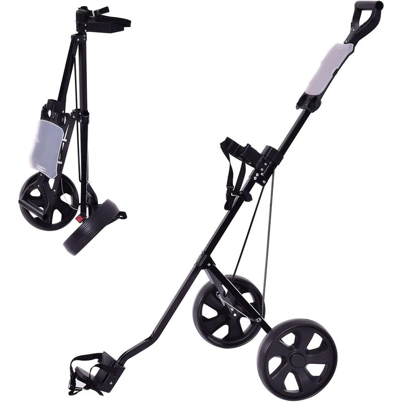 Wózek Golfowy z 2 Kółkami, Składany Wózek Golfowy z Ergonomicznym Uchwytem, Regulowanymi Paskami do Torby i 2 Kółkami, Łatwy w Prowadzeniu