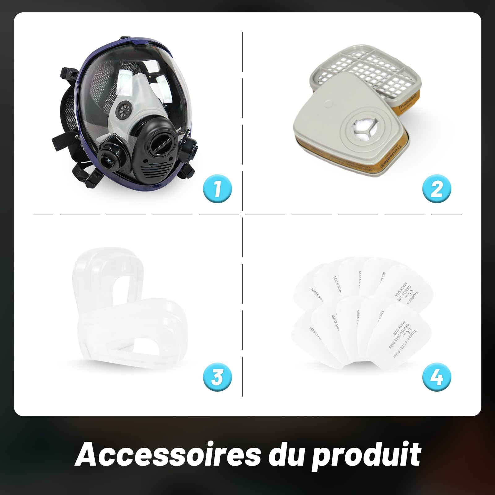 6800 Masque Respiratoire Intégral Réutilisable, Masque anti Poussiere, Masque a Gaz, masque respiratoire avec filtre à vapeur organique - 3