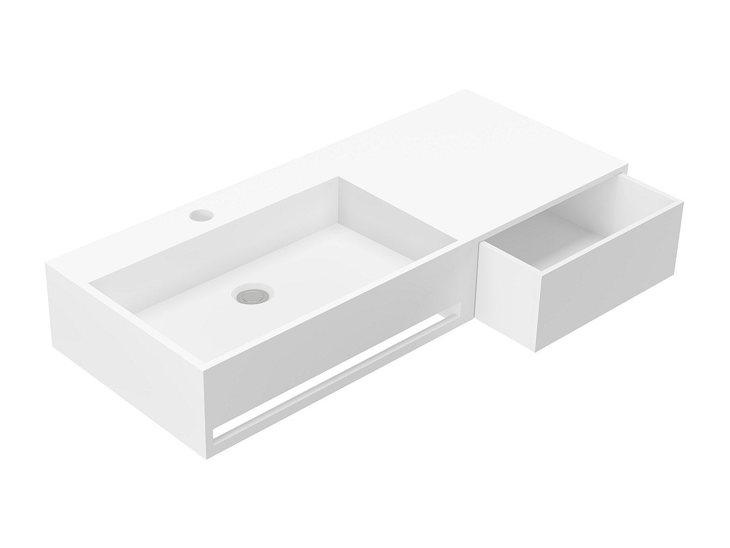 Umywalka wisząca z litą powierzchnią z wieszakiem na ręczniki – Biała – Szer. 90 x Głęb. 40 x Wys.17 cm – GANDAKI - 5