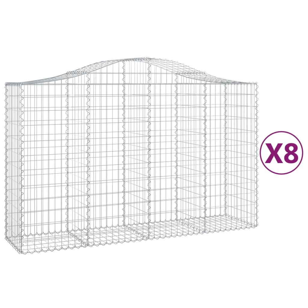 Cestas de gaviones arqueadas 8 piezas 200x50x120/140 cm hierro galvanizado