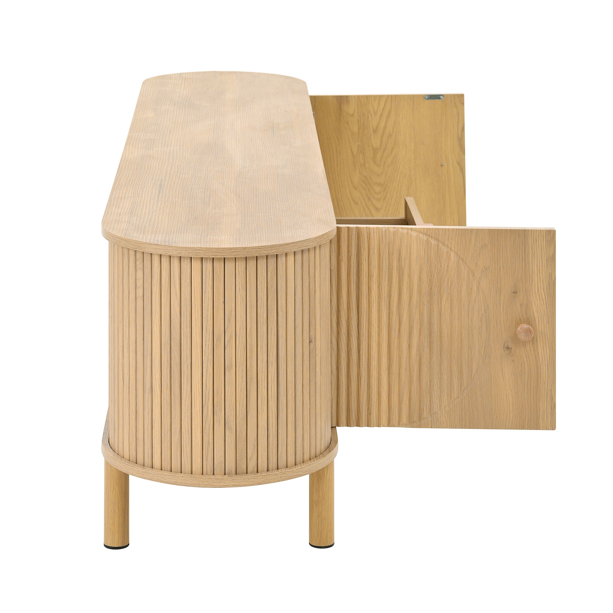 Meuble TV bas 175x36x51 cm couleur boir, Meuble tele avec tiroirs et pieds métal, Plateau arrondi et 5 rangements - 6