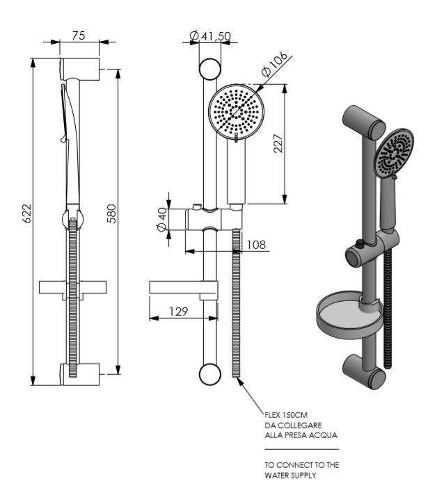 Ensemble mitigeur de douche extérieur complet avec barre de douche Damast 17753 - Chromé - mécanique - 3