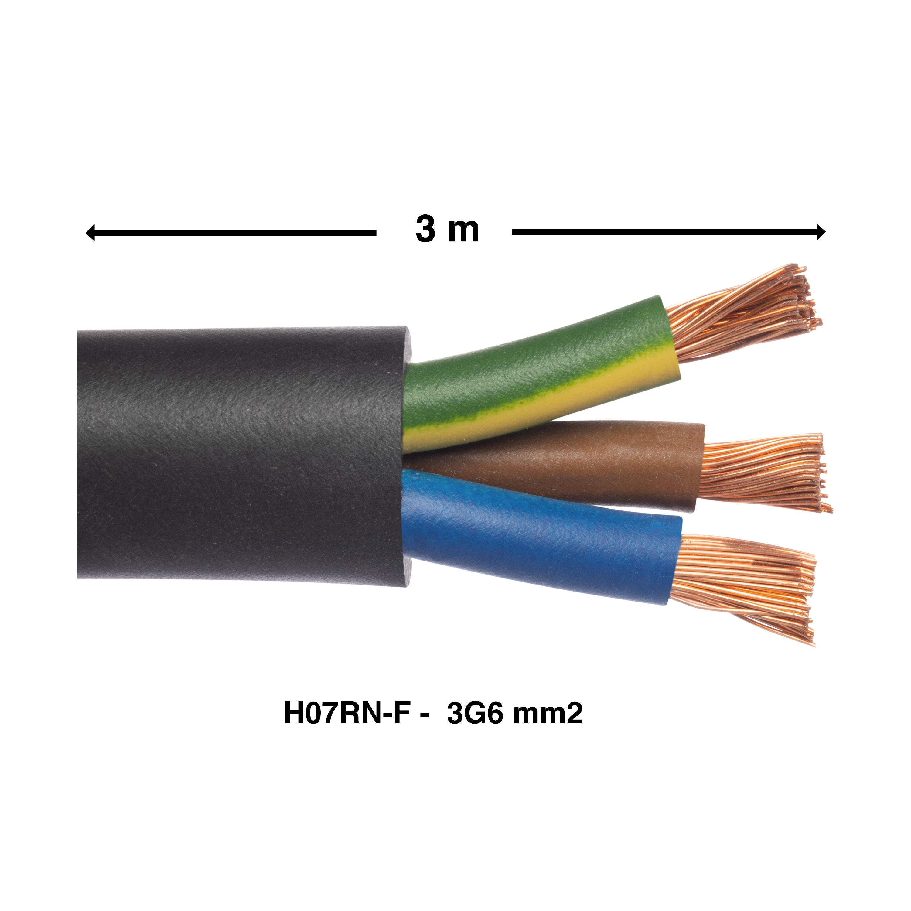 Cable eléctrico 3G 6mm² h07rn-f L.3m, negro - 2