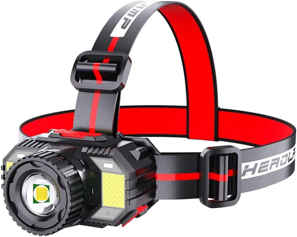 Torcia frontale a induzione con zoom, super luminosa, ricaricabile super luminosa, lampada da pesca, torcia portatile per campeggio, corsa all'aperto, caccia