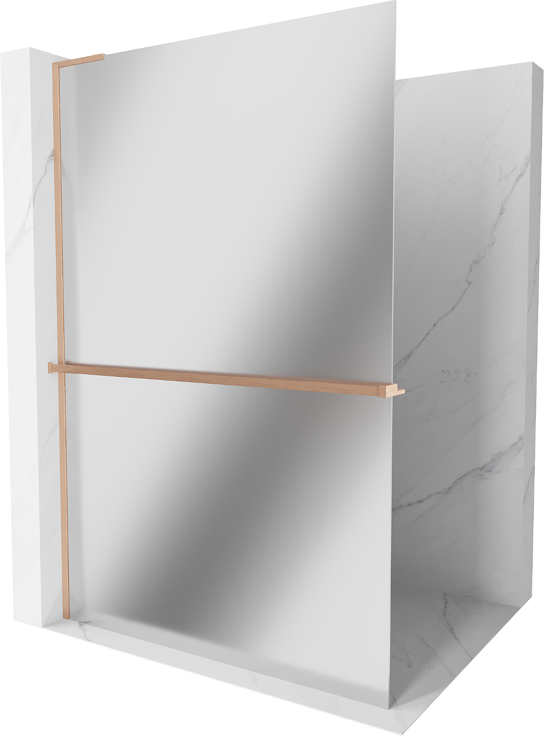 Mexen Kioto+ L ścianka prysznicowa z półką Walk-in 90 x 200 cm, lustro, miedź szczotkowana - 800-090-123-65-50