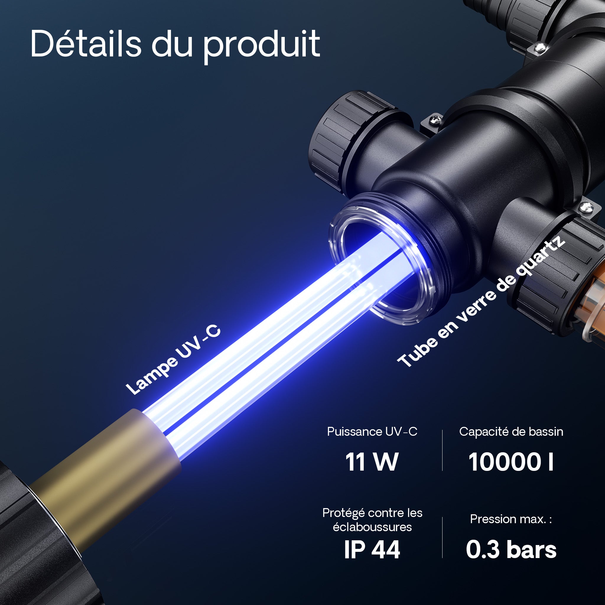 CUV-111 Stérilisateur Clarificateur de bassins ou d’étang - débit max. de 1700 l/h - avec Lampe rayons UV-C 11 W - pour Poissons et plantes… SunSun... - 6