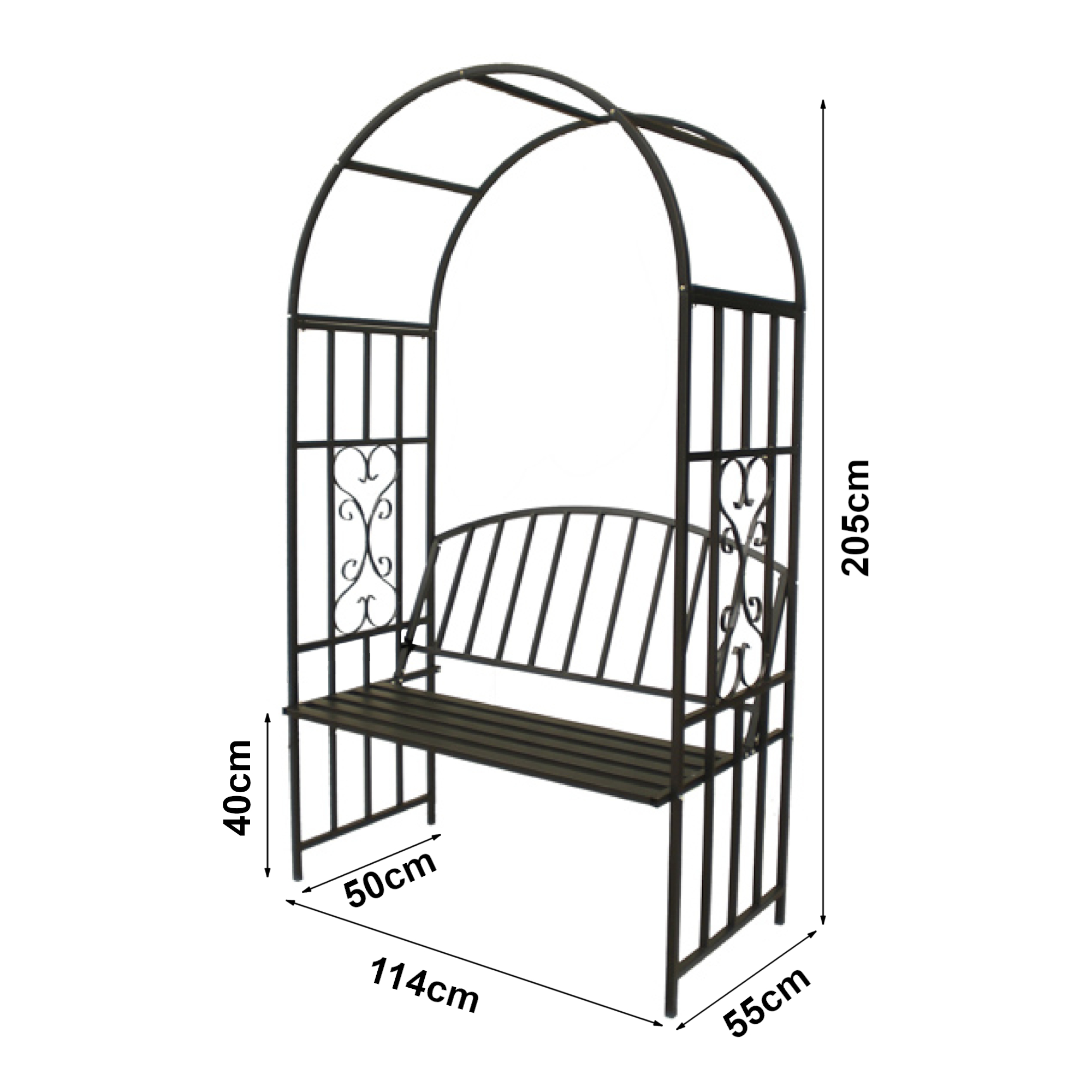 Arche à rosiers avec banc Barile acier 205 x 114 x 55 cm noir casa.pro - 3