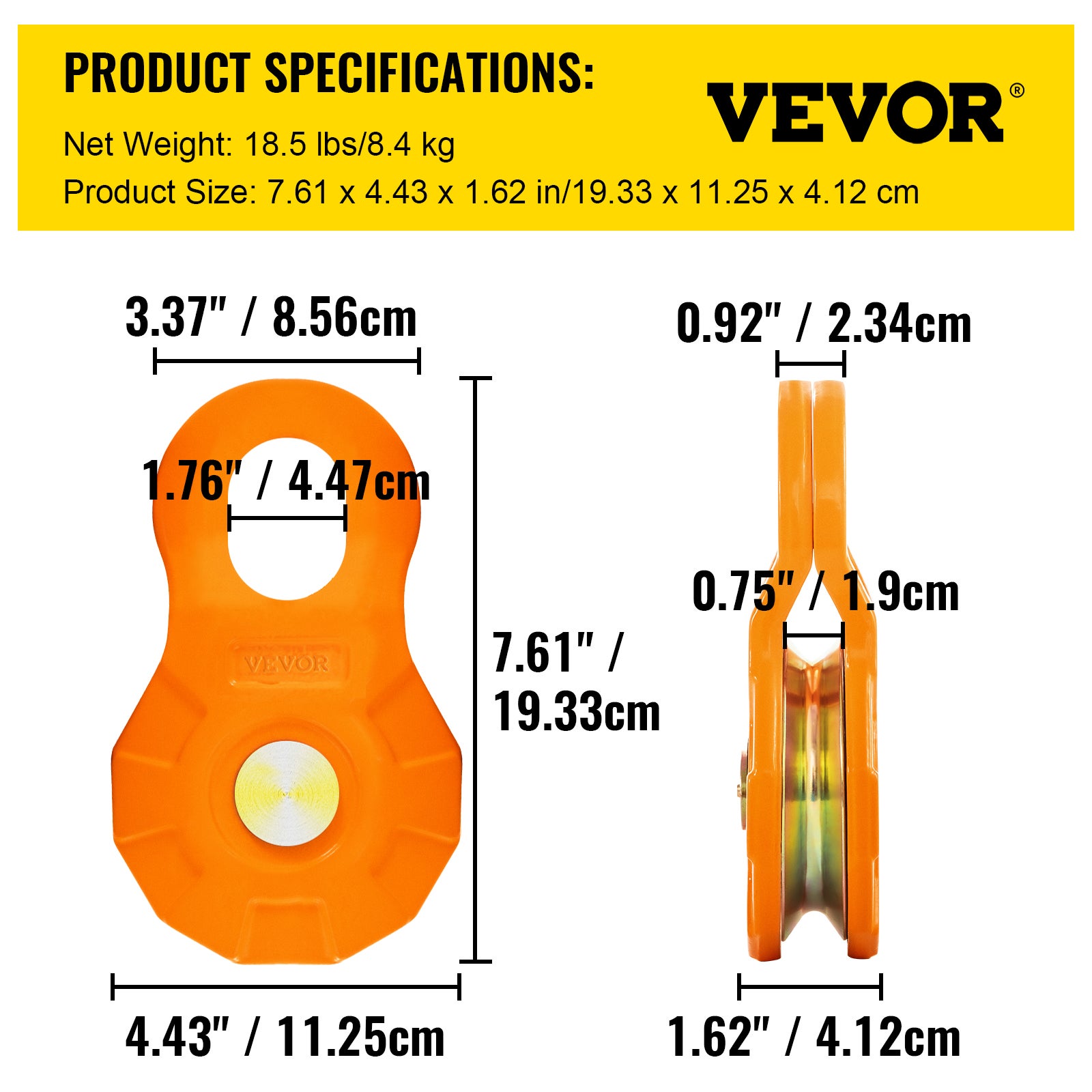 Poulie de Mouflage VEVOR Poulie de Deviation Treuil 2 Blocs Capacite de Charge 11 T, Poulie de Levage Guides de Cables Integres Corde Poulie en Acier - 7