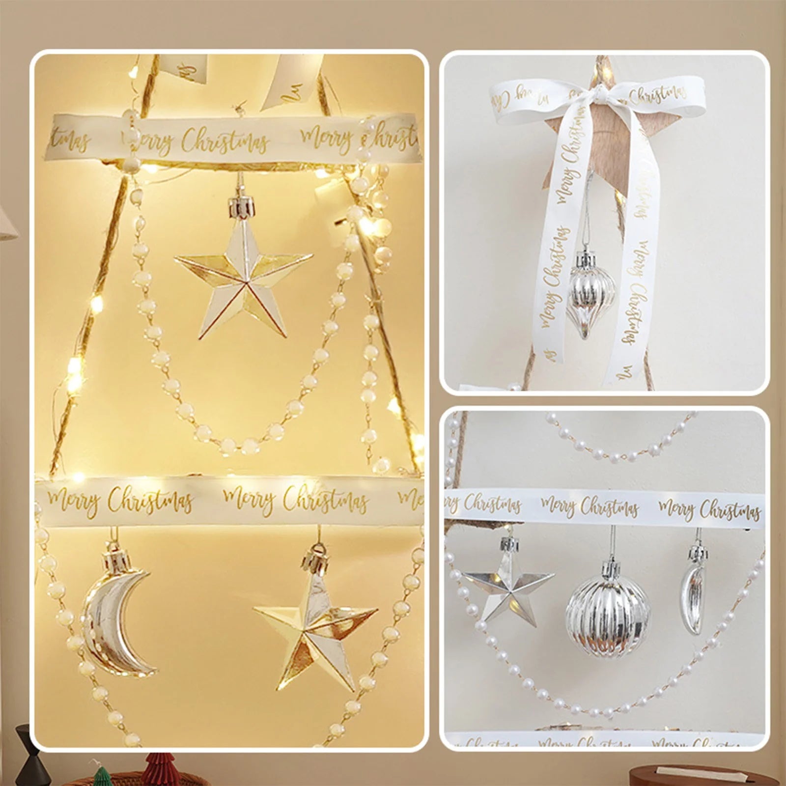 Decorazioni natalizie da parete, albero di Natale sospeso illuminato, ornamenti natalizi a forma di vite con luci a LED, bianco. - 5