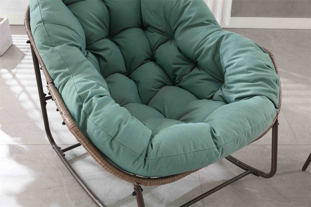 Cadeira de balanço de vime extragrande para exterior, confortável e com almofada grossa, ideal para pátio, varanda e jardim - Verde claro - 4