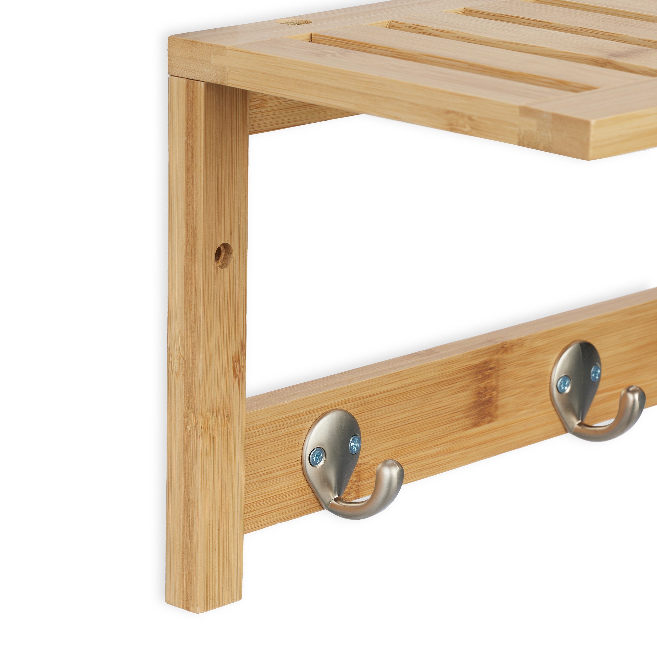 Relaxdays Mensola Appendiabiti, Attaccapanni con Ripiano, Bagno e Ingresso, 3 Ganci, Bambù, HLP 18x37,5x16 cm, Naturale - 6