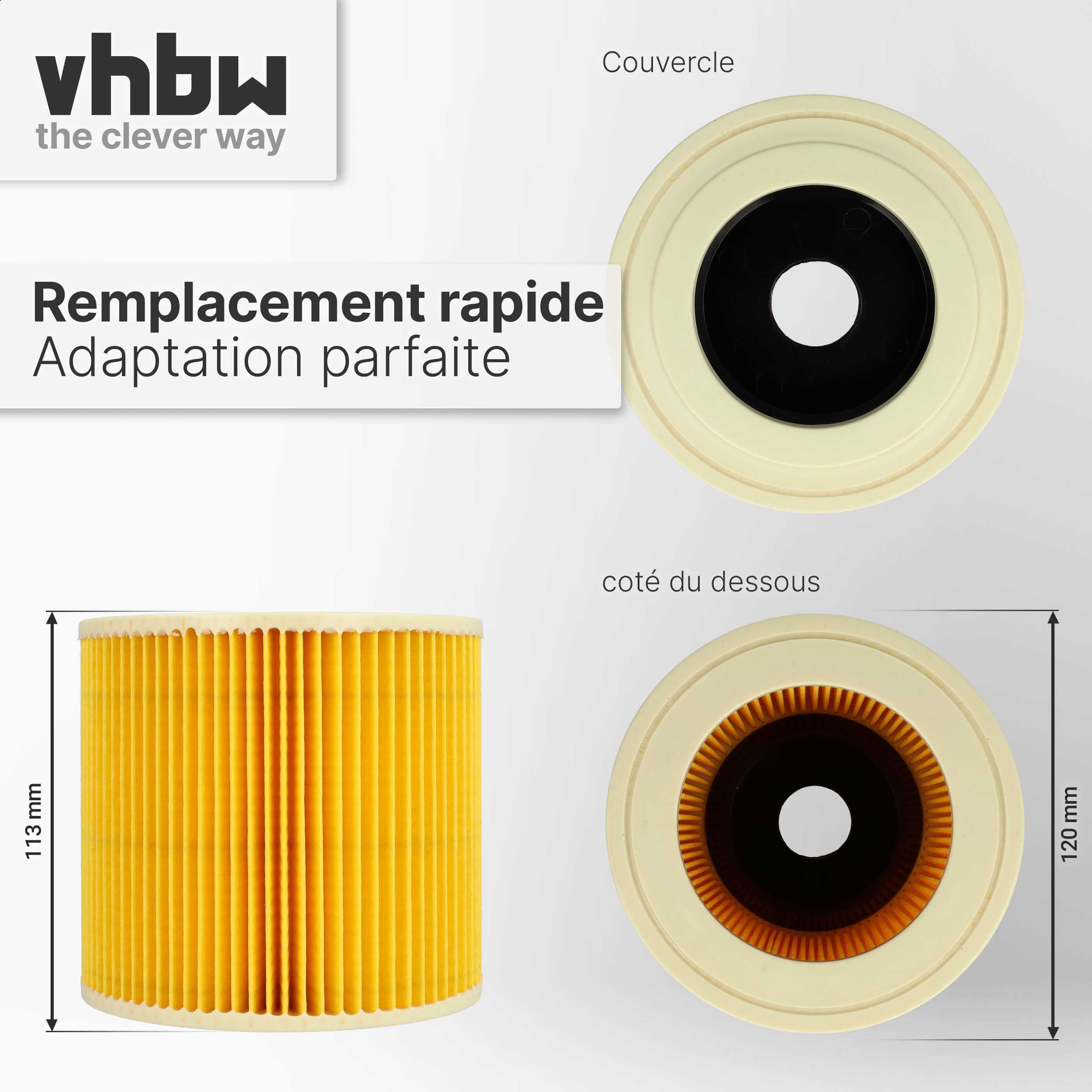 vhbw Filtre à cartouche compatible avec Kärcher NT 27/1 ME Professional, NT 48/1 TE Professional aspirateur à sec ou humide - Filtre plissé - 3