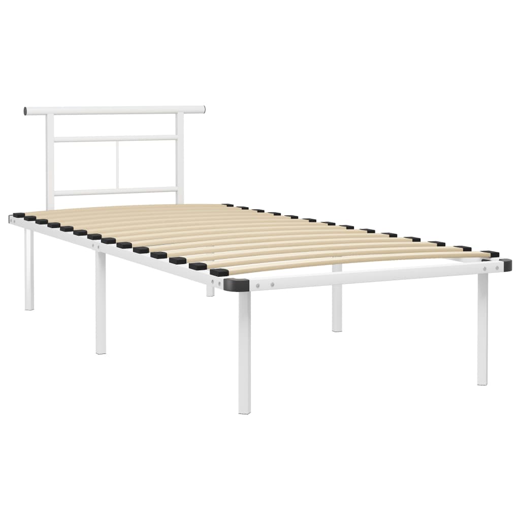 Łóżko Metalowe Białe Rama Łóżka Ze Stelażem DO Pokoju Sypialni 90 x 200 cm