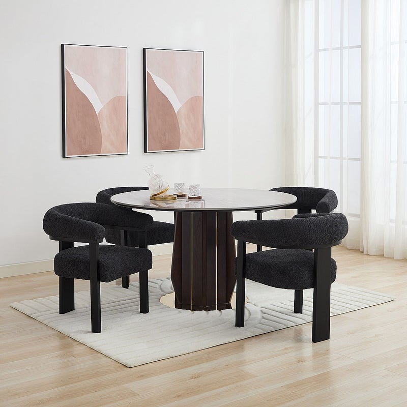 Krzesło z podłokietnikami z bukli i drewna kauczukowego - Czarny - LIVELIA marki Pascal Morabito