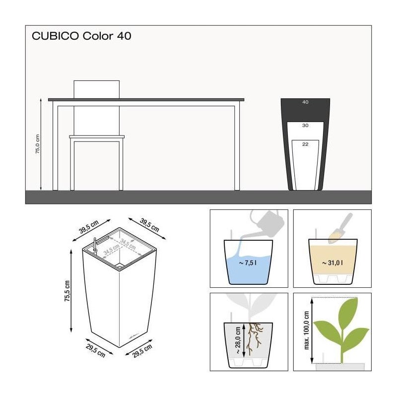 Pot de fleur LECHUZA Cubico Color 40 - kit complet, brun sable - 3