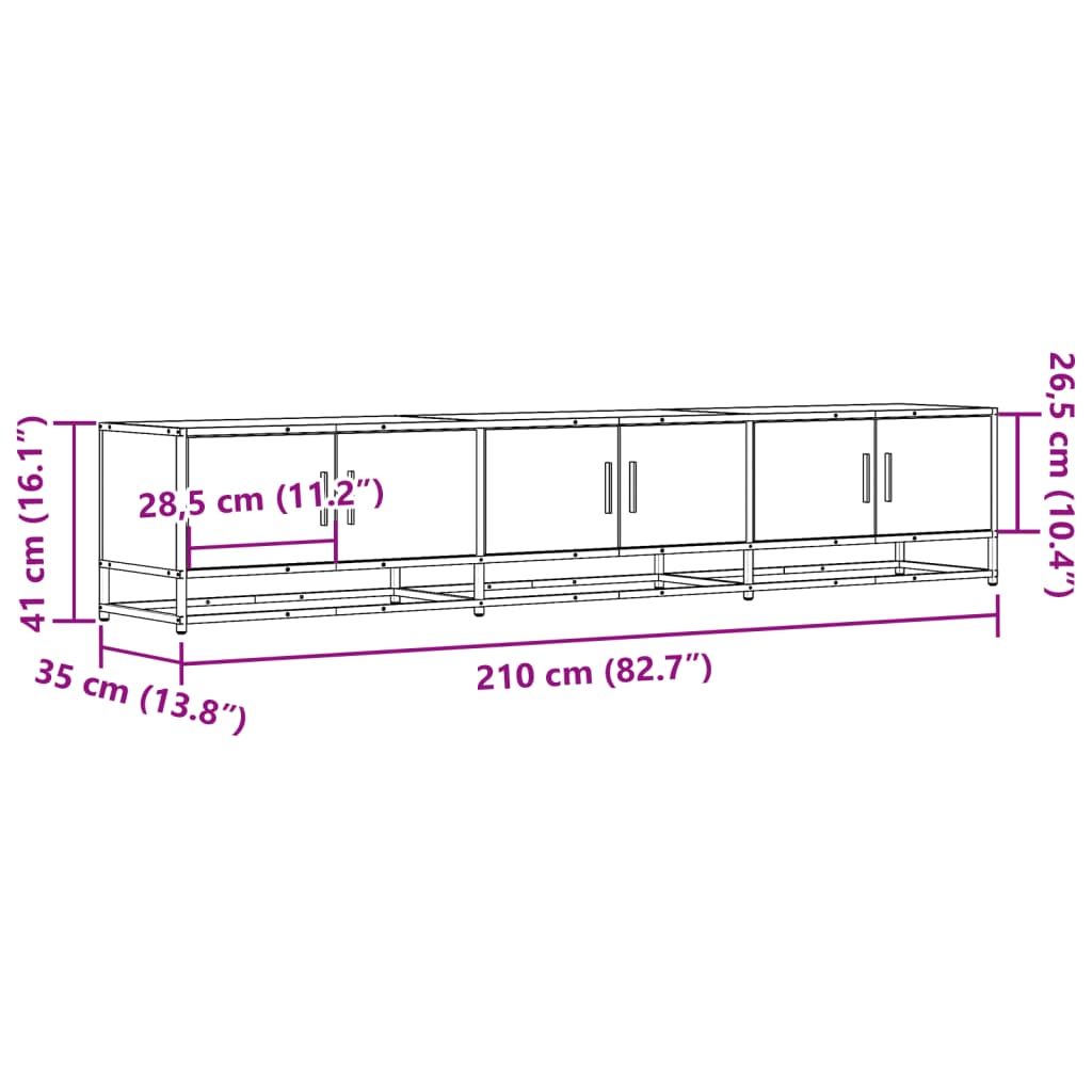 Meuble TV sonoma gris 210x35x41 cm bois d'ingénierie - 9