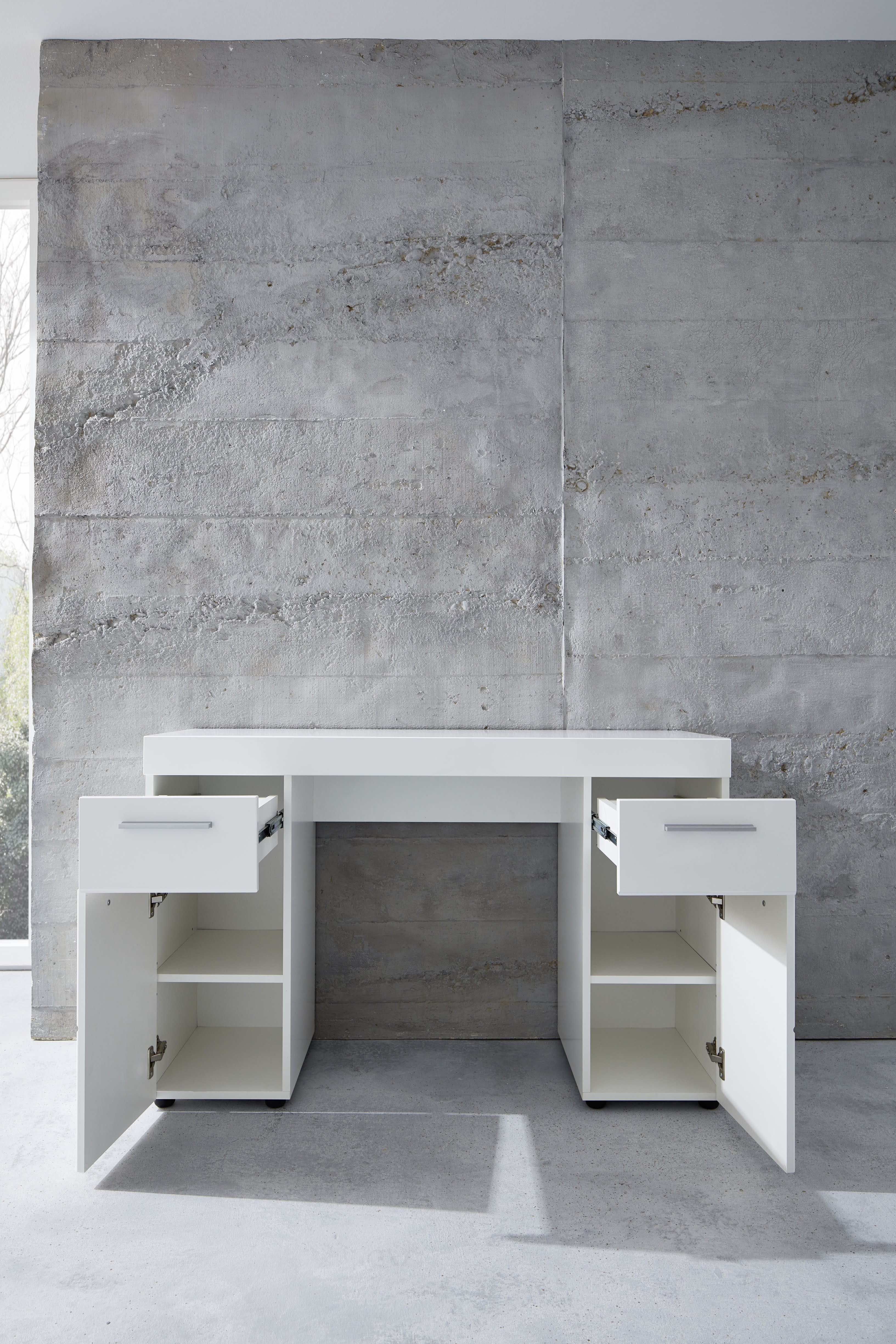 AMANDA - Bureau mélaminé coloris blanc avec 2 tiroirs et deux placards. L - H - P : 120| 76 | 41 cm. - 3