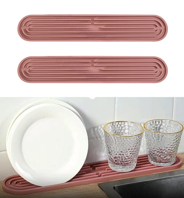 2-częściowe silikonowe maty do odsączania, maty barowe, zmywalne, antypoślizgowe, do mycia w zmywarce, do naczyń, na butelki i szklanki, różowe
