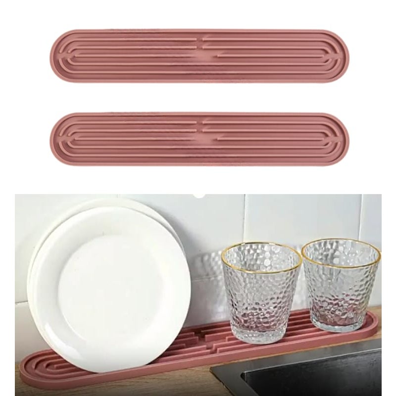 2-częściowe silikonowe maty do odsączania, maty barowe, zmywalne, antypoślizgowe, do mycia w zmywarce, do naczyń, na butelki i szklanki, różowe