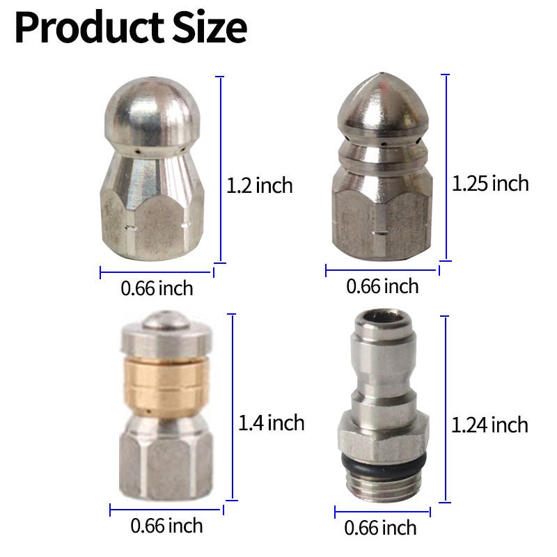 Buse De Nettoyage Haute Pression Égout SS304 - Filetage 3/8 BSP - 8 Trous Arrière + 1 Avant