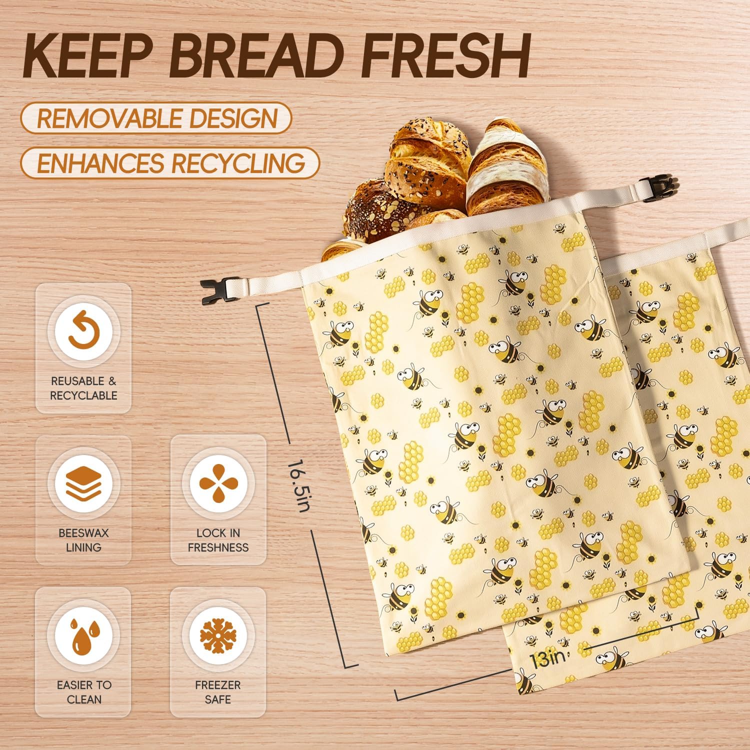 Sacchetti per il pane extra-large in cera d'api (progettati per il pane ...