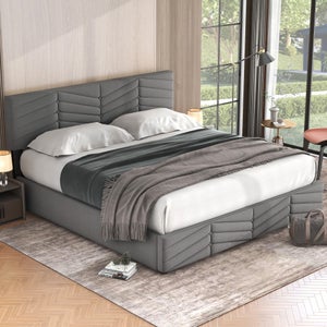 Letto contenitore 160 x 200 cm, letto per adulti rivestito in velluto, decoro con rivetti e bottoni, rete a doghe, beige | Leroy Merlin