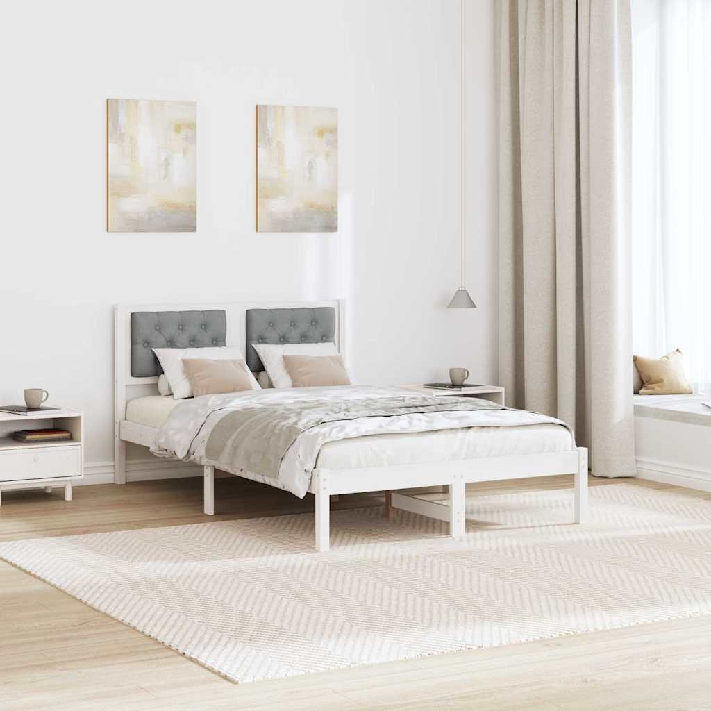 Cadre de lit gris clair, pin massif, pour la chambre, 135 × 190 cm - 4