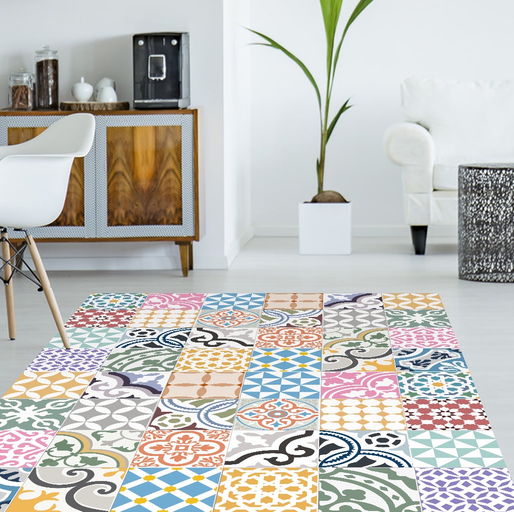 Alfombra de vinilo san_tropez 100x133 cm - pvc antideslizante, vinilica para cocina o salón, lavable, estilo hidraúlico
