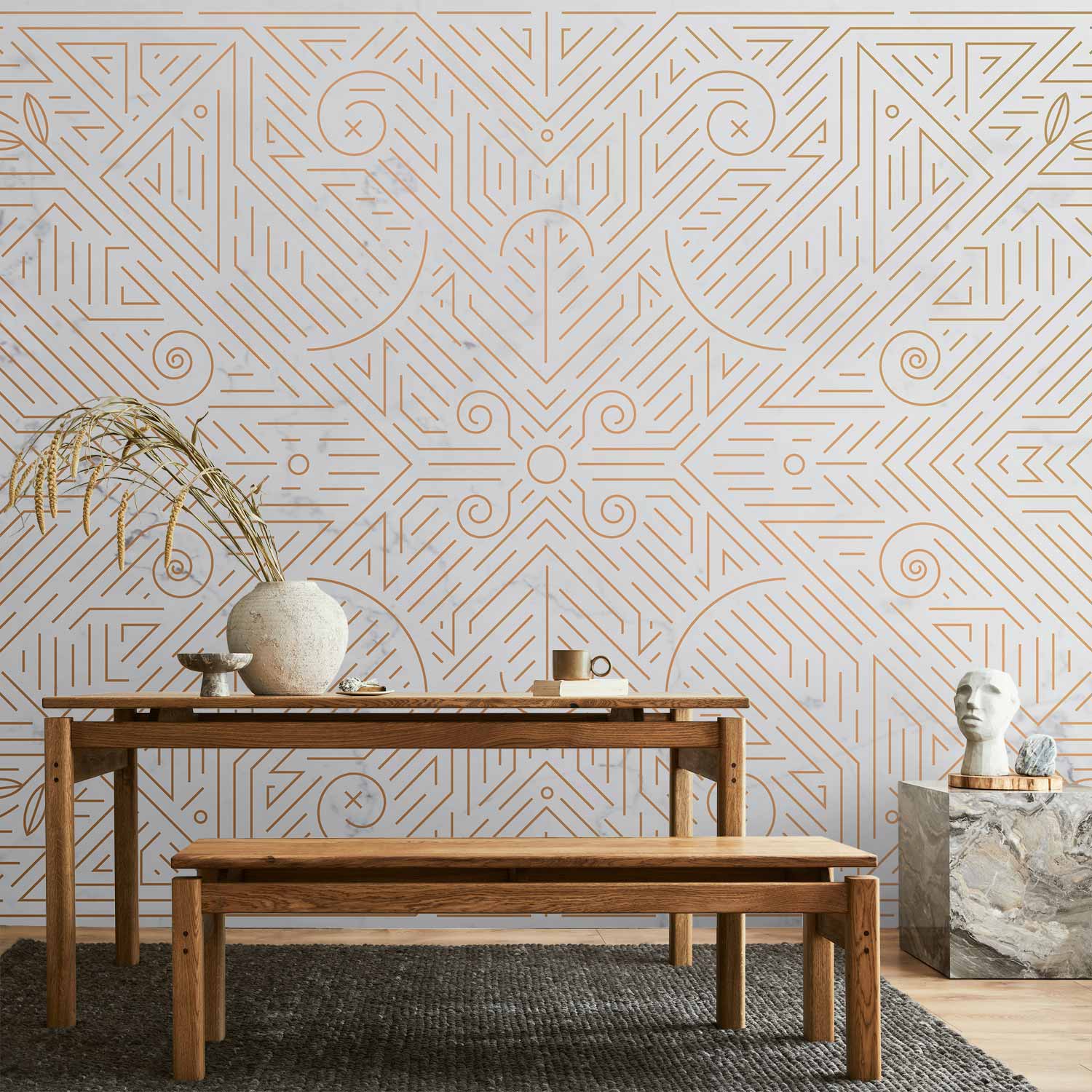 Papier peint - Geometric Pattern Shades of Gold and Marble Stone ...