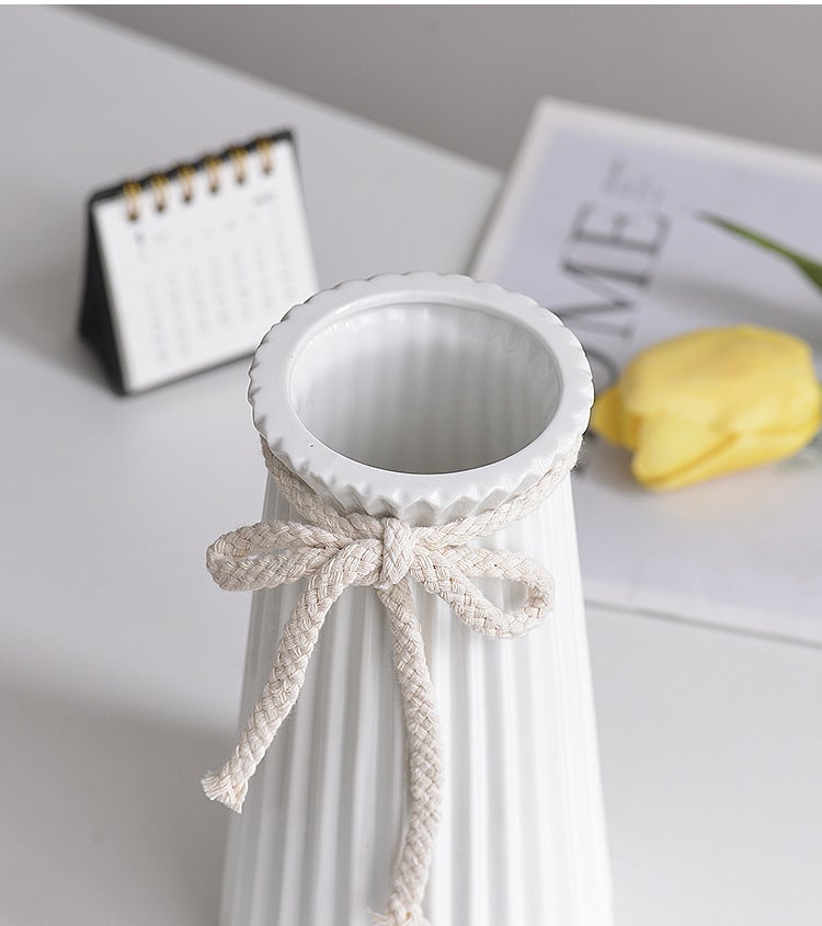 Vase conique en céramique rose, hauteur 19 cm, vase hydroponique simple de style européen, vase décoratif haut moderne pour centre de table - 3