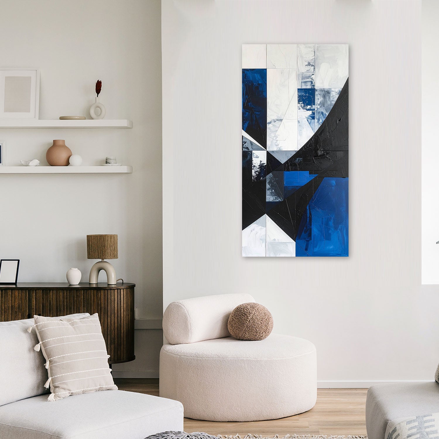 Obraz do salonu sypialni biura, Abstrakcja kształty geometryczne niebieski 40x80 - 2