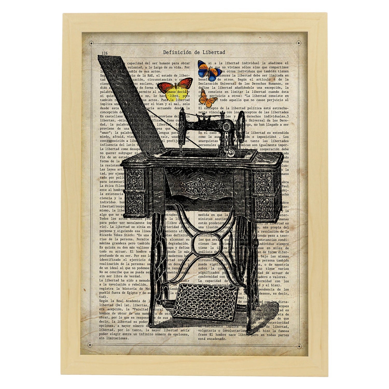 Affiches D'objets Vintage Couture Et Chant Avec Des Images D'objets Et D'instruments Vintage, Avec Des Définitions En Espagnol Cadre En Bois Clair A4 - 2