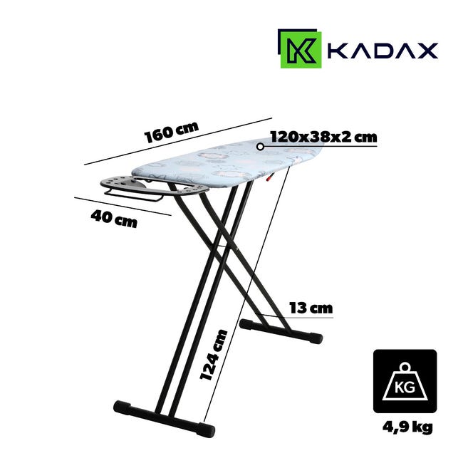 Asse Da Stiro Pieghevole KADAX - 120x38 Cm, Grigio, Con Regolazione Altezza E Supporto Ferro - Foto 5