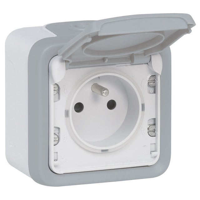 Prise 2P+T avec éclips de protection 16A Plexo complet IP55 saillie gris (069731)