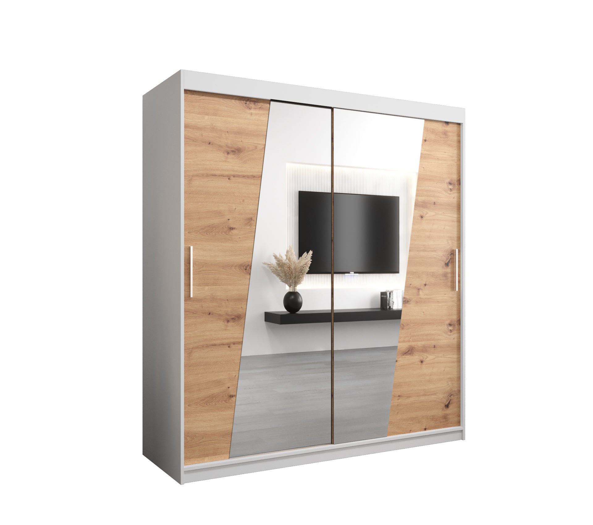 Szafa przesuwna garderoba RHOMB 180 x 62 x 200 cm Biały + Artisan - Abiks Meble